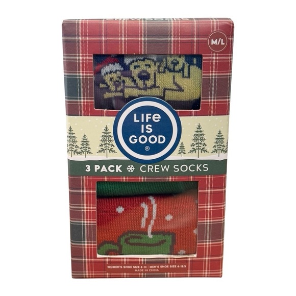 NEW Life is Good 3 Pack of Holiday Crew Socks Unisex Comfy Puppy Fun - Picture 2 of 6